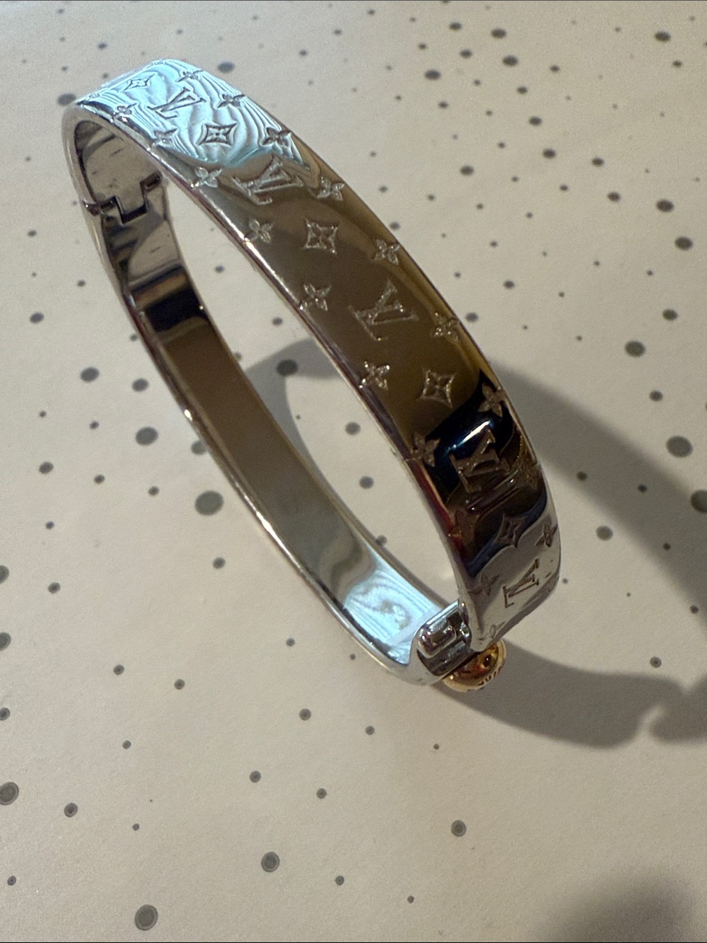 Louis Vuitton Silver-Tone Monogram Cuff Bracelet
